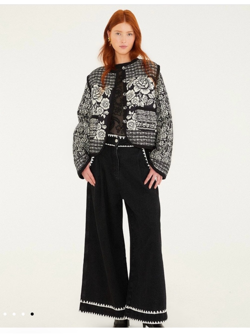 FARM Rio Black Cashews And Birds Seam Padded Jacket
